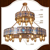 Lustre suspendu LED rond à deux niveaux en métal vintage, mosaïque islamique, grand modèle, pour mosquée, sur mesure