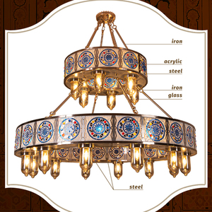 Lampadario a sospensione LED rotondo a due livelli in metallo vintage, personalizzato per ingegneria architettonica di moschee, con mosaico islamico, grande per Masjid - Product Image 4