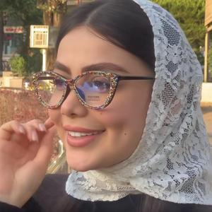 キャッツアイビンテージ女性用眼鏡手作りダイヤモンドがちりばめられたファインフレーム眼鏡アンチブルーライトメガネ女性用 - Product Image 3