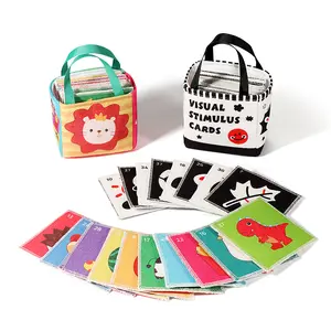 Tarjetas Flash Montessori para niños, tarjetas cognitivas coloridas en blanco y negro educativas, tarjeta Flash suave con bolsa de almacenamiento de tela para bebé