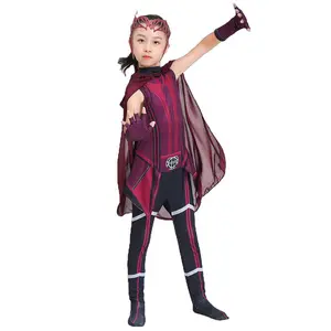 儿童万圣节角色扮演服装猩红色女巫女孩超级英雄用斗篷装扮一件