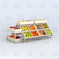 Étagère d'îlot pliable moderne en métal et bois robuste, à un seul côté, pour fruits, snacks, pain, mobilier de supermarché