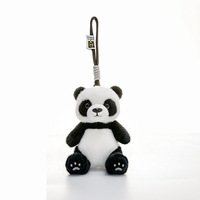 Porte-clés en peluche panda assis mignon, poupée panda noir et blanc, breloque de sac à dos, jouet cadeau, vente en gros, personnalisable