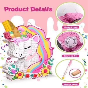 <span class=keywords><strong>Pinata</strong></span> licorne pour anniversaire fille <span class=keywords><strong>princesse</strong></span> fête <span class=keywords><strong>Pinata</strong></span> avec bâton en bois bandeau et confettis arc-en-ciel licorne décoration d'anniversaire - Product Image 3