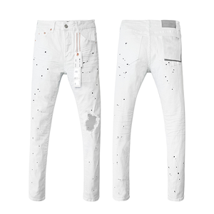 กางเกงยีนส์มีรูสำหรับผู้ชายผ้ายืดสีเทาเคลือบแลคเกอร์แบรนด์ทันสมัยแนวยุโรปและอเมริกา - Product Image 1