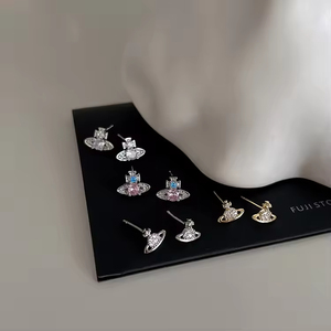 Pendientes de circonita brillante con diseño de planeta para mujer, estilo retro francés, personalidad, diseño simple, versátiles, temperamento, joyería. - Product Image 5