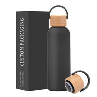 Bouteille d'eau en acier inoxydable 500 ml avec couvercle en bambou, bouteille isotherme sport, gourde personnalisable avec logo, commandes de détail