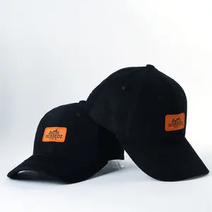 Toptan özel dokuma yama ile beyzbol şapkası 6 Panel spor şapka Unisex için % 100% pamuk kadife ayarlanabilir yapılandırılmış şapkalar