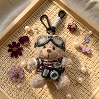 Porte-clés en peluche ours mignon avec appareil photo flash, breloque de sac, pendentif de sac à dos, jouet en peluche pour couple, cadeau créatif