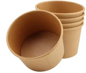 1000ml Paper Bowls With PP/PET Lids Disposable Hot Soup Paper Kraft Bowl Food Container Take Away Heavy Duty Paper Soup Bowl