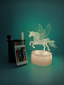 Lampe de nuit LED 3D moderne avec télécommande 4W, base de table/bureau Anime, bleu/blanc, noir, rouge, acrylique, décoration de chambre d'enfant - Product Image 6