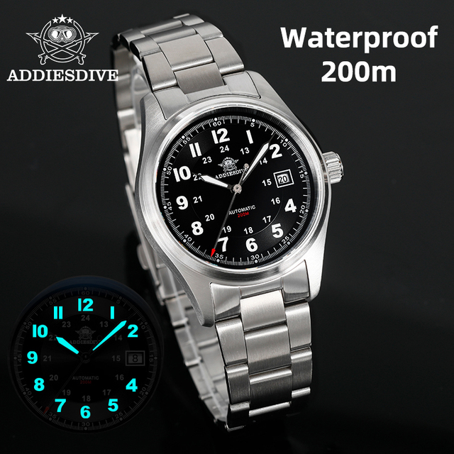 Custom Logo Oem Odm Automatic Watch 8215 Movement 200m Waterproof Flat Sapphire Steel Vintage Field Wristwatch Wholesale