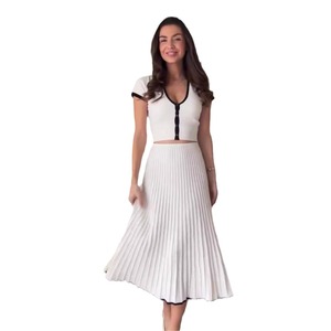Ensemble deux pièces d'été pour femmes col en <span class=keywords><strong>U</strong></span> jupe élastique avec dentelle et bouton décoration couleur contrastante - Product Image 5