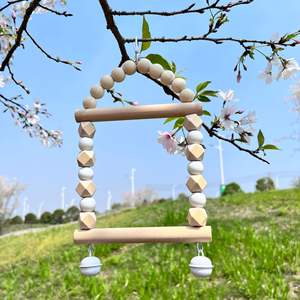 มาการองไม้แข็งสองเสาแกว่งได้สำหรับสัตว์เลี้ยงที่ชอบสำหรับนกหงส์หยกและนกคอกเทล - Product Image 3