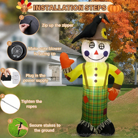 Épouvantail gonflable LED étanche personnalisé de 2,4 m avec chapeau tournesol et pantalon patchwork - Décoration de jardin et de festival d'automne pour Halloween