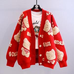 Cardigan da <span class=keywords><strong>Donna</strong></span> Personalizzato con Motivo Jacquard a Orso, Maglione Invernale a Maniche Lunghe, Abbigliamento Lavorato a Maglia con Bottoni, Pullover Casual per Donne - Product Image 2