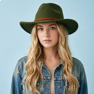 Custom Cattleman Western Outdoor <b>Fedora</b> <b>Hats</b> with Braided Cord Tassel Wide Brim Felt Cowboy <b>Hat</b> for <b>Men</b> Women - Product Image 3