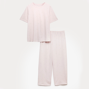 Women's Pink Cherry Print Short Sleeve Pajama Set Cute Soft Cotton Elastic Waist Sleepwear for Women Round Neck <strong>Pyjama</strong> - Product Image 4