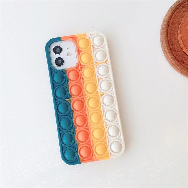 Reliver Stress Bubble Popper Fidget Toy Phone Cover Push Bubble Soft Colorful Silicone Rainbow Fidget Phone Case
