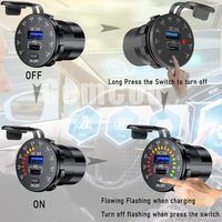 Tomas de corriente USB 12V -24V PD y QC3.0 con voltímetro colorido e interruptor