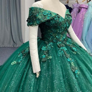 Lsany290 Stunning Emerald Green Maternity Quinceanera <b>Ball</b> Gown Appliques 3D Floral Sequin <b>Glitter</b> Organza Sweetheart Neck - Product Image 2