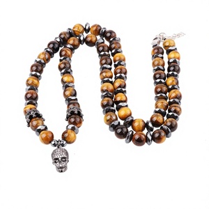 Collier en perles d'œil de tigre brun naturel avec pendentif crâne, chaîne en pierre pour homme, idéal pour un anniversaire - Product Image 4