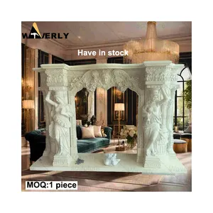 Indoor Used Modern Style Luxury Marble Stone Fireplacec Forms China White Marble Fireplace Mantel Surround With Children Statues