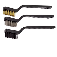 Lot de 3 mini-brosses métalliques DIY avec manche en plastique courbé, poils en acier et nylon, pour l'élimination de la rouille, le nettoyage des interstices et le polissage des métaux