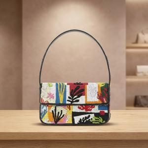 Bolso de Noche con Solapa y Cadenas de Perlas Brillantes, Hecho a Mano, Moderno, con Patrón Colorido para Fiesta - Product Image 3