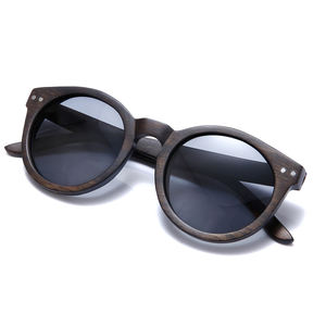 ブランドデザイナーヴィンテージレトロキャットアイサングラス偏光ドライビングハンドメイドラウンドウッドバンブーサングラス男性用女性用 - Product Image 1