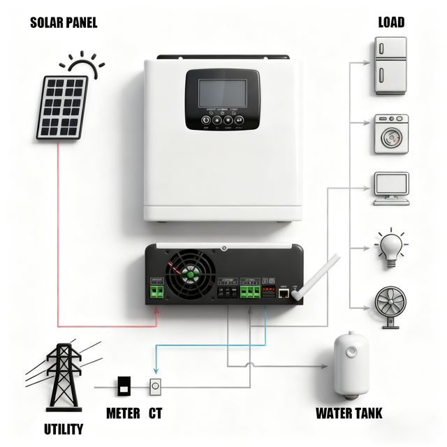 8200W Smartlife APP Monitoring Grid-Tied MPPT Purer Sine Wave 97% Efficiency Solar Water Heating Inverter 200L/300L Insulated
