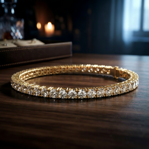 Bracelet tennis classique en or avec diamants de laboratoire, jonc à maillons, bijoux ronds brillants pour mariage, fête, cadeau - Product Image 1