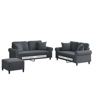 Set Divano in Velluto Grigio Scuro 100% Poliestere Arredamento Soggiorno Design Contemporaneo Moderno - Product Image 1