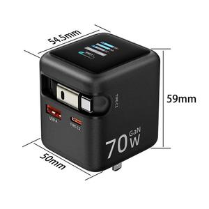 Nouvel adaptateur secteur USB-C USB-A 70W Gan à charge rapide, chargeur cube QC PD avec écran TFT, chargeur de téléphone rétractable pour voyage - Product Image 6