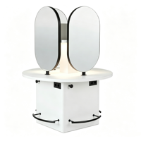 Station de coiffure circulaire commerciale à quatre postes avec miroirs ovales et repose-pieds pour salon de coiffure