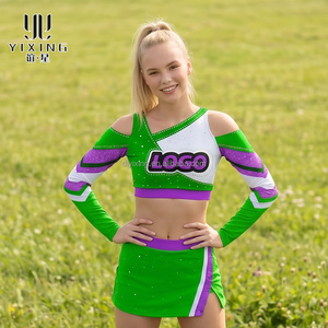 Customized Cheerleading Uniforms Sparkly Crystals Velvet Varsity Team Competition Performance Shell And <strong>Skirt</strong> Wholesale Supplier - Product Image 2