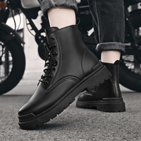 Bottes de travail noires à fermeture éclair latérale pour hommes, bottes noires tendance à tige haute pour hommes
