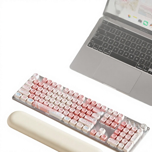 Rouge Kitty USB Wired Mechanical Keyboard pink Design for Gaming and Desktop Office Use