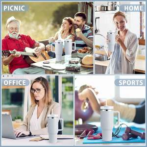 Mug de voyage isotherme sous vide en acier inoxydable à double paroi de 40 oz avec poignée, couvercle et paille, vente en gros en stock - Product Image 5