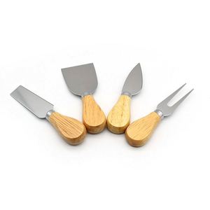 Mini-fourchettes à fromage, couteaux à fromage, lot de 4 couteaux à fromage en acier inoxydable avec manche en bois de chêne - Product Image 1