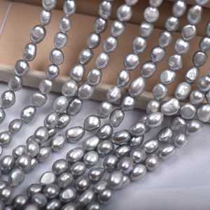 ไข่มุกน้ำจืดธรรมชาติทรงบาโรก WENCHI 1325 ขนาด 8-9 มม. สีเงินเทา พร้อมเชือกยาว 36-37 ซม. สำหรับทำเครื่องประดับ - Product Image 1