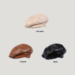 หมวกเบเร่ต์หนัง PU ผู้หญิงรุ่นใหม่ประจำปี 2025 สำหรับฤดูใบไม้ร่วงและฤดูหนาว ดีไซน์ทันสมัย 8 แผ่น ทรงนิวส์บอย - Product Image 2