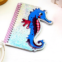Cuaderno exquisito de PVC para niña y estudiante, lindo 13*18cm, caballito de mar, gato, pez, forma, cubierta láser, cuaderno de bobina, cuaderno lindo y exquisito