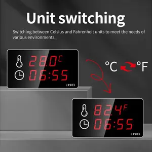 बड़े नेतृत्व में प्रदर्शन डिजिटल औद्योगिक तापमान मीटर क्लॉक अंतर्निहित सेंसर उच्च/कम टेम्प अलार्म lx903b स्विमिंग पूल सौना के लिए - Product Image 6