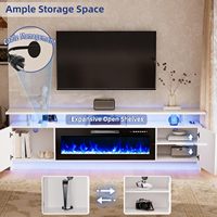 Meuble TV Blanc 80 Pouces Kalsubo avec Cheminée Électrique 42 Pouces, Lumières LED et Meuble de Rangement Double Couche Intégré