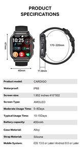 VALDUS CARDIGO Smartwatch per Uomo e <span class=keywords><strong>Donna</strong></span> con ECG, Monitoraggio della Frequenza Cardiaca, ODM/OEM, Ampio Schermo AMOLED, Impermeabile IP68 - Product Image 6
