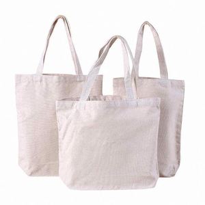 Sacs de courses réutilisables écologiques personnalisés avec logo imprimé, sacs fourre-tout en toile de coton recyclé blanc uni, promotionnels - Product Image 2
