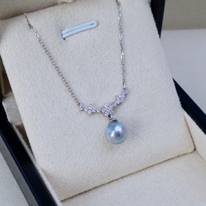 Collar de Perlas Largo Personalizado de 45 cm con Luz Azul para Mujer, Plata de Ley 925, Collar de Perlas Barrocas de Agua de Mar de 8.5-9 mm - Product Image 6