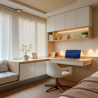 Ensemble de meubles de chambre à coucher en bois au design contemporain et personnalisable pour la maison et l'hôtellerie, comprenant une armoire et une table de chevet, lavable