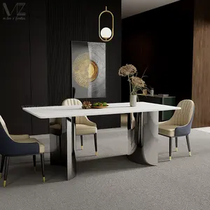 Foshan nordischer Esstisch luxuriöse moderne Innenkücheninsel mit 6 Stühlen voll gesinterter Steinplatte Esstisch